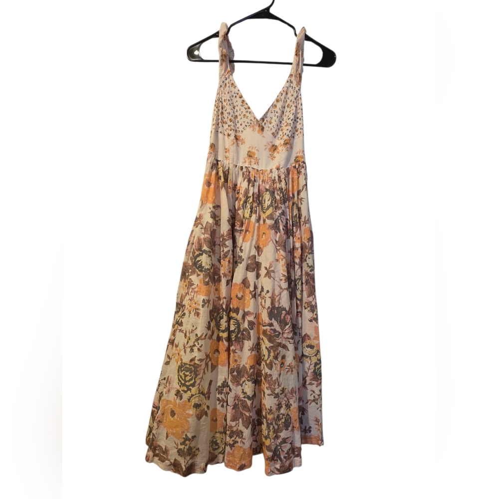 Free People–Dress–XS–Tan,Brown,Pink Floral – Pockets – Button & Hook Closure